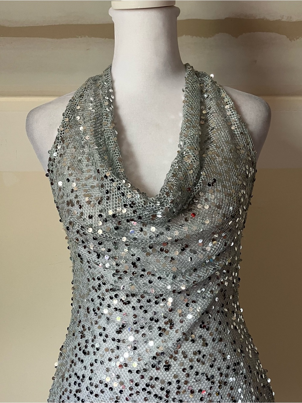 Babyboo Lorena Silver Lined Sequin Net Maxi Dress size Small - Picture 9 of 11